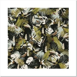 Tropicalia in Dark Greens / Paradise Birds and Exotic Plants Posters and Art